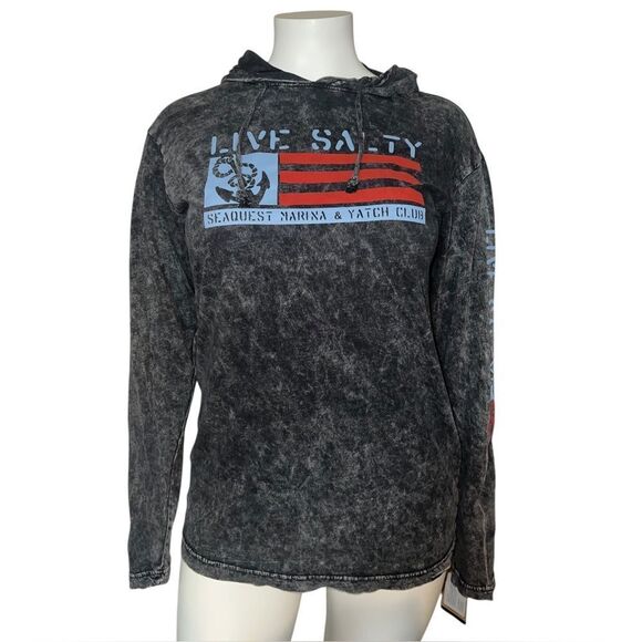 MV Sport Mens Graphite Gray Tie-Dye Hoodie T-Shirt Long Sleeve Live Salty Large - Picture 1 of 8